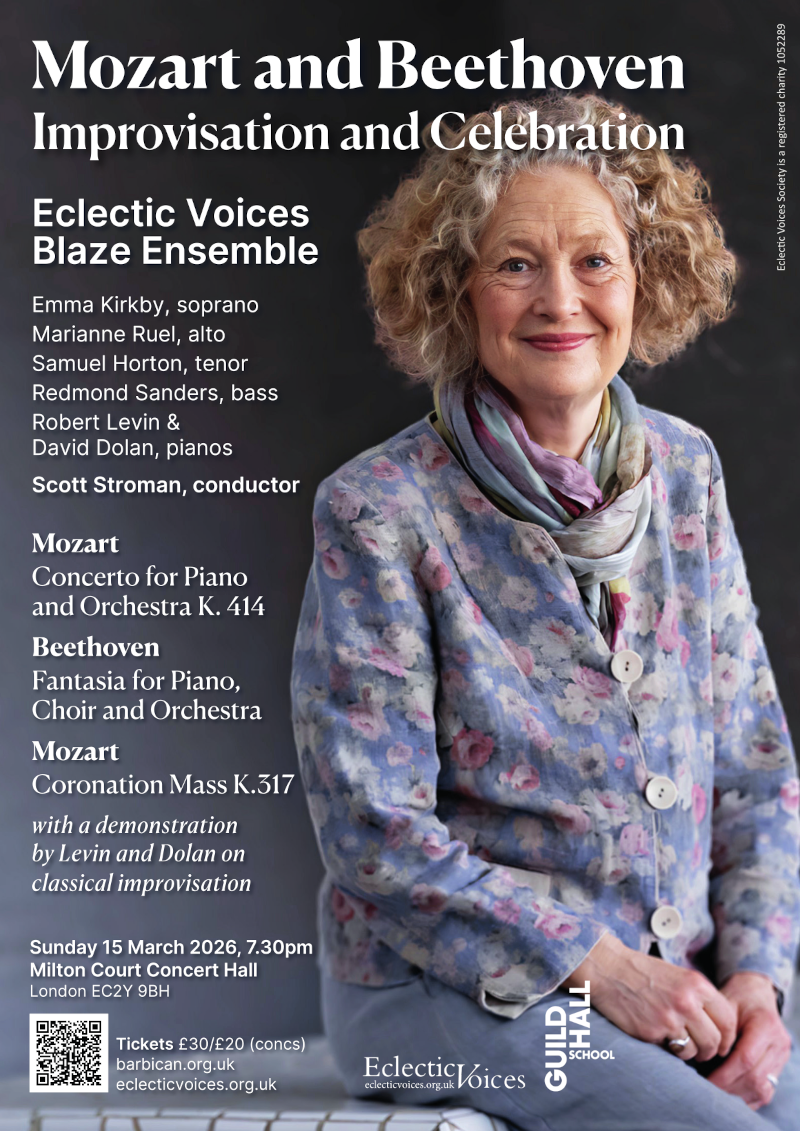 Poster for concert on 15 March showing image of Dame Emma Kirkby